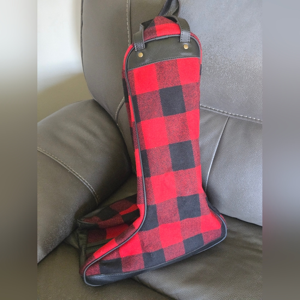 Bonfanti Borse Buffalo Plaid Wool Real Leather Horse Equestrian Boot Bag-NWT's - Picture 6 of 8